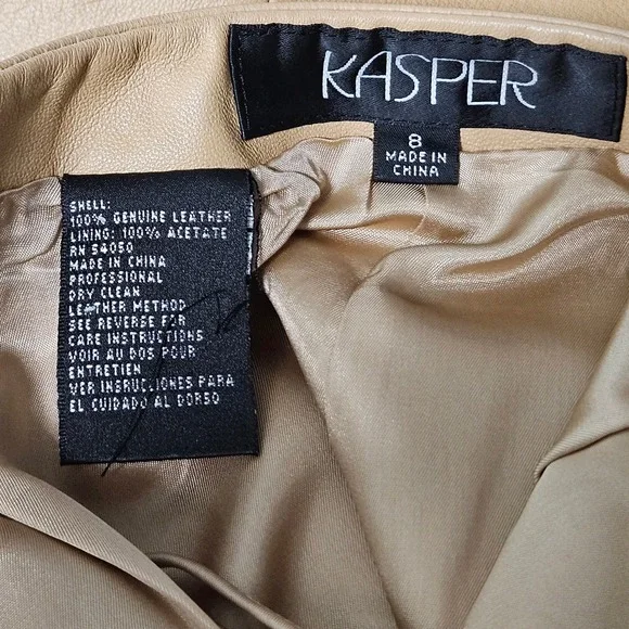 Kasper Genuine Leather A Line Below Knee Skirt Tan Camel Lined Career 8 - Picture 6 of 6